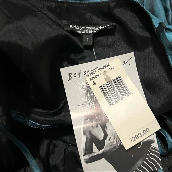 NWT $293 Betsey Johnson | Y2K | Unlined Teal Striped Corset Ruffle Dress | 4 - Picture 15 of 17
